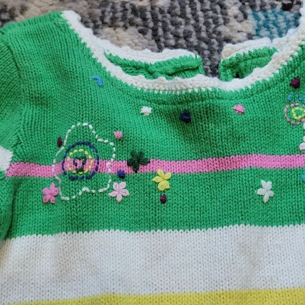 Stripe sweater dress with embroidery